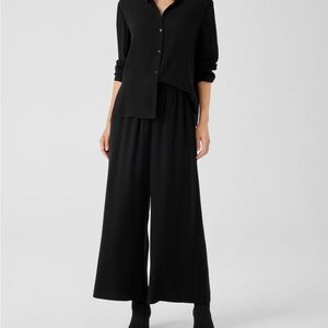 $278 Eileen Fisher Silk Georgette Crepe Black Wide-Leg Ankle Pant XL NWT